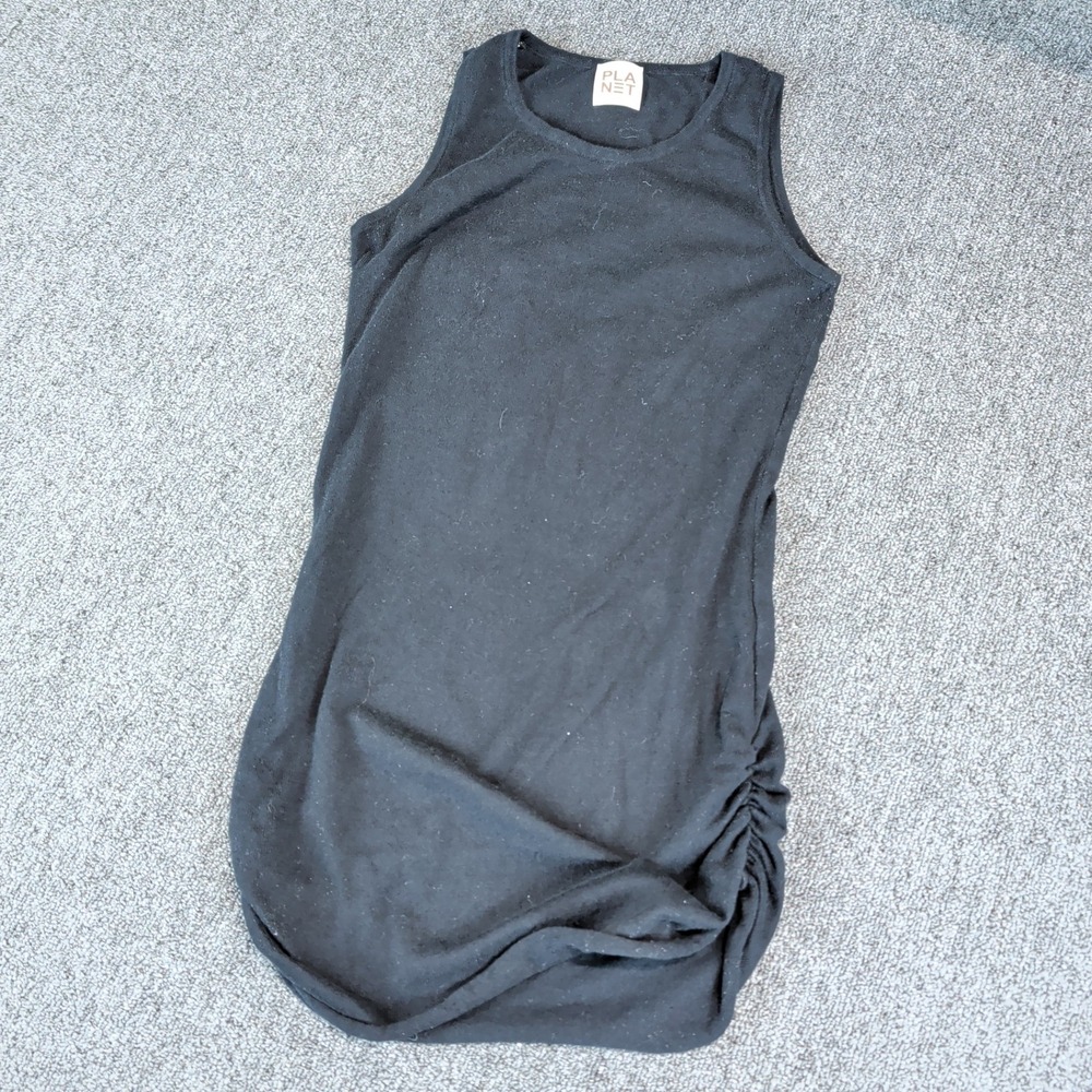 Planet by Lauren G Tank Top OS Women Black Cotton Ruched Side Sleeveless Knit — photo 2